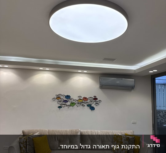 תאורה עגולה מותקנת בתקרה בסלון מודרני